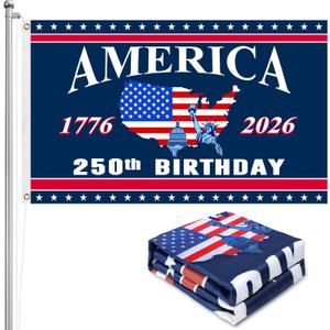 4th of July Decorations - 3x5 Ft Double Sided 3 Layers 250th Anniversary Flag - Fourth of July Independence Day Patriotic Red White and Blue 250th Anniversary American Flag Decor for Indoor Outdoor