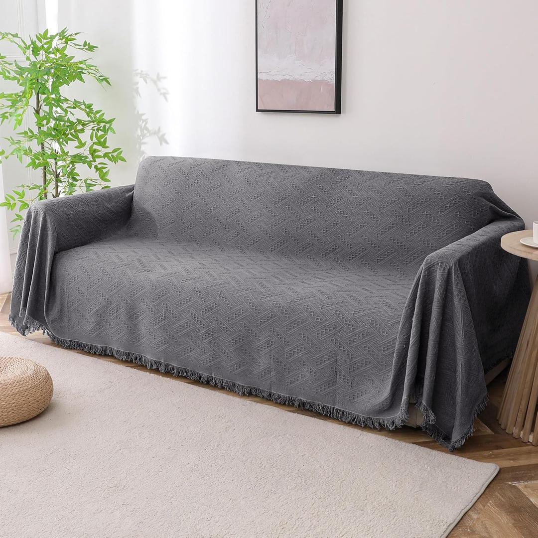 Turquoize Couch Cover Sofa Covers Washable Couch Covers for 3 Cushion Couch Throw Cover Sectional Couch Cover Furniture Cover for Pets Feature Geometrical Jacquard Fabric (91"x 134",XX-Large, Grey)