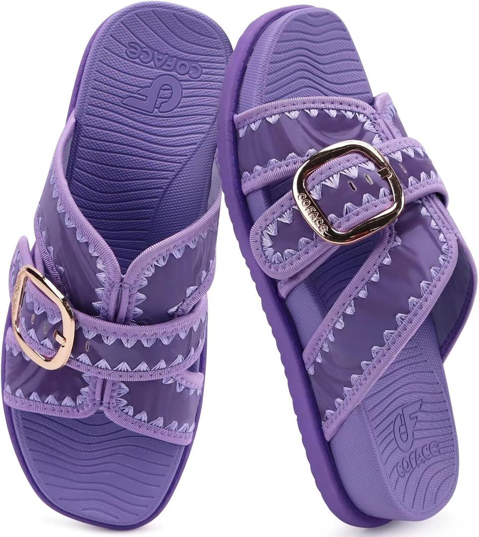 COFACE Women's Flat Sandals Summer Beach 2026 Trendy Dressy Walking Sandals with Arch Support Outdoor Slides for Women Plantar Fasciitis Relif Slides
