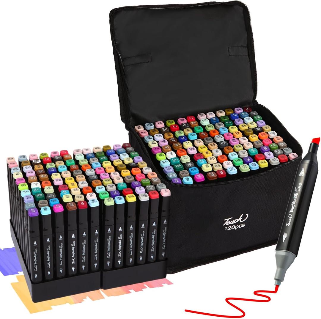 120 Colors Dual Tips Alcohol Markers, Art Markers Pens with Pen Holder, Permanent Sketch Markers Set for Kids Adults Coloring,Painting, Sketching, Illustrations