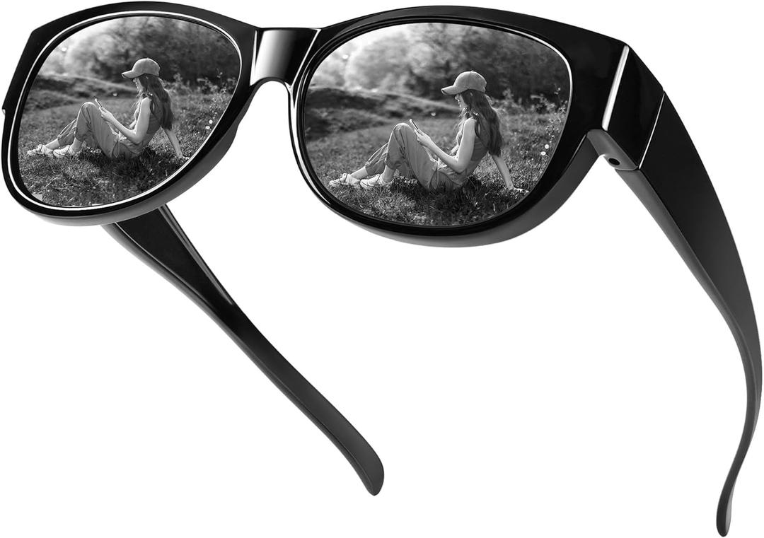 URUMQI Polarized Sunglasses Fit Over Glasses for Women, Trendy Cat Eye Sunglasses UV400 Protection Lens Flexible TR90 Frame