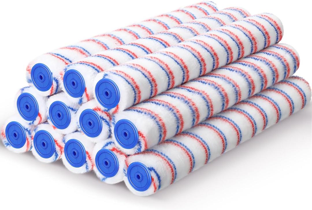 Leumoi 12 Pcs 18'' Paint Roller Covers Bulk Microfiber Refill Roller Cover with End Caps Painter Lint Free 18 Inch Paint Kit Home Repair Tools for Most Types of Surfaces(1/ 2" Nap)