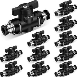 Flutesan 10 Pcs 1/4" x 1/4" OD Push to Connect Pneumatic Ball Valve PVC Air Flow Control Valve Quick Connect Tube Fittings Air Line Hose Fittings