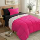 Anluoer Twin Comforter Set,Hot Pink&Black Bed in a Bag 5 Piece,Lightweight Bedding Set with Soft Down Alternative Fill,Bed Set Includes Comforter, Fitted Sheet, Flat Sheet,Pillowcase and Sham