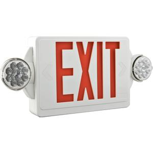 Lithonia Lighting Quantum LED Exit Sign/Emergency Light Combo, Exit Sign and Emergency Lights for Business, 2-Head Fixture, Red Letters, 180 Lumens, MVolt, 4 Watts (LHQM LED R M6)
