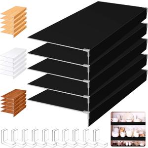 Hoolerry 5 Pcs Wire Shelf Covers Foamed PVC Wire Rack Covers for Removable Closet (Not Wood) Pantry Shelves for Cabinet Bathroom Kitchen Shelving Decoration(Black,36x16inch)