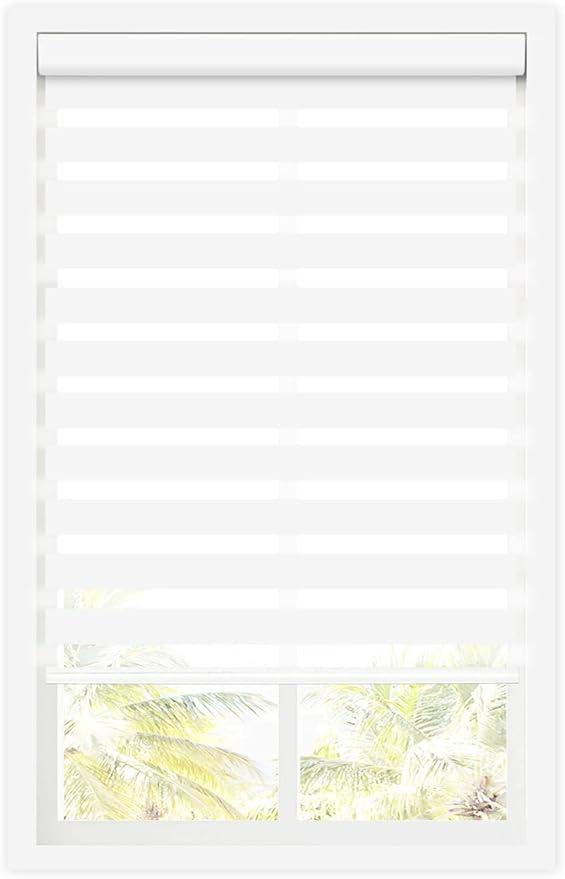 DEZ FURNISHINGS Cordless Zebra Roller Shade, Room Darkening, Dual Layer, 27" W x 72" H, White DEZ FURNISHINGS Cordless Zebra Roller Shade, Room Darkening, Dual Layer, 27" W x 72" H, White