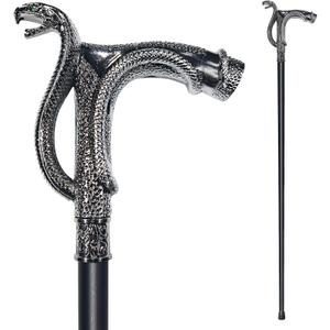 Walking Cane for Men & Women - Heavy Duty 500+ lbs Capacity, Gothic Cane with Ornate Design, Decorative Goth Metal Ergonomic Handle Cane, Black & Silver Snake Walking Stick for Senior Gift