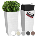 Mueller M-Resin Heavy Duty Tall Planters for Outdoor Plants, Indoor Grande Plant Pots, Boxes, Trees, Flower Pots, 2-Piece Set, 24”, Modern Design, Built-in Drainage, Front Porch Decor, White