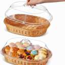 Hushee 2 Set Imitation Rattan Bread Basket with Lid Wicker Bread Baskets for Serving Woven Fruit Basket with Cover Oval Food Baskets for Food Vegetables Display(15.75 x 11.81 Inch)