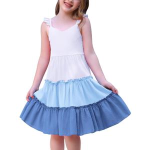 FYMNSI Toddler Little Girls Rainbow Twirly Skater Dress Baby Kids Back to School Dress Summer Casual Tea Party Beach Sundress