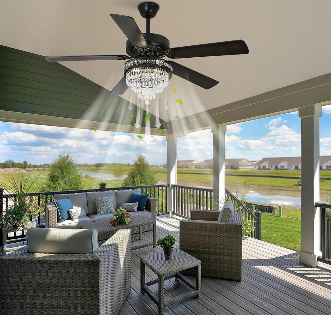 Crystal Ceiling Fan, Antique Ceiling Fan Crystals 52 Inch Vintage Ceiling Fan With Light and Remote, K9 Crystal Fandelier Ceiling Fan With Lights,52" Reversible Ceiling Fan 6-Speed 1/2/4 H Timer