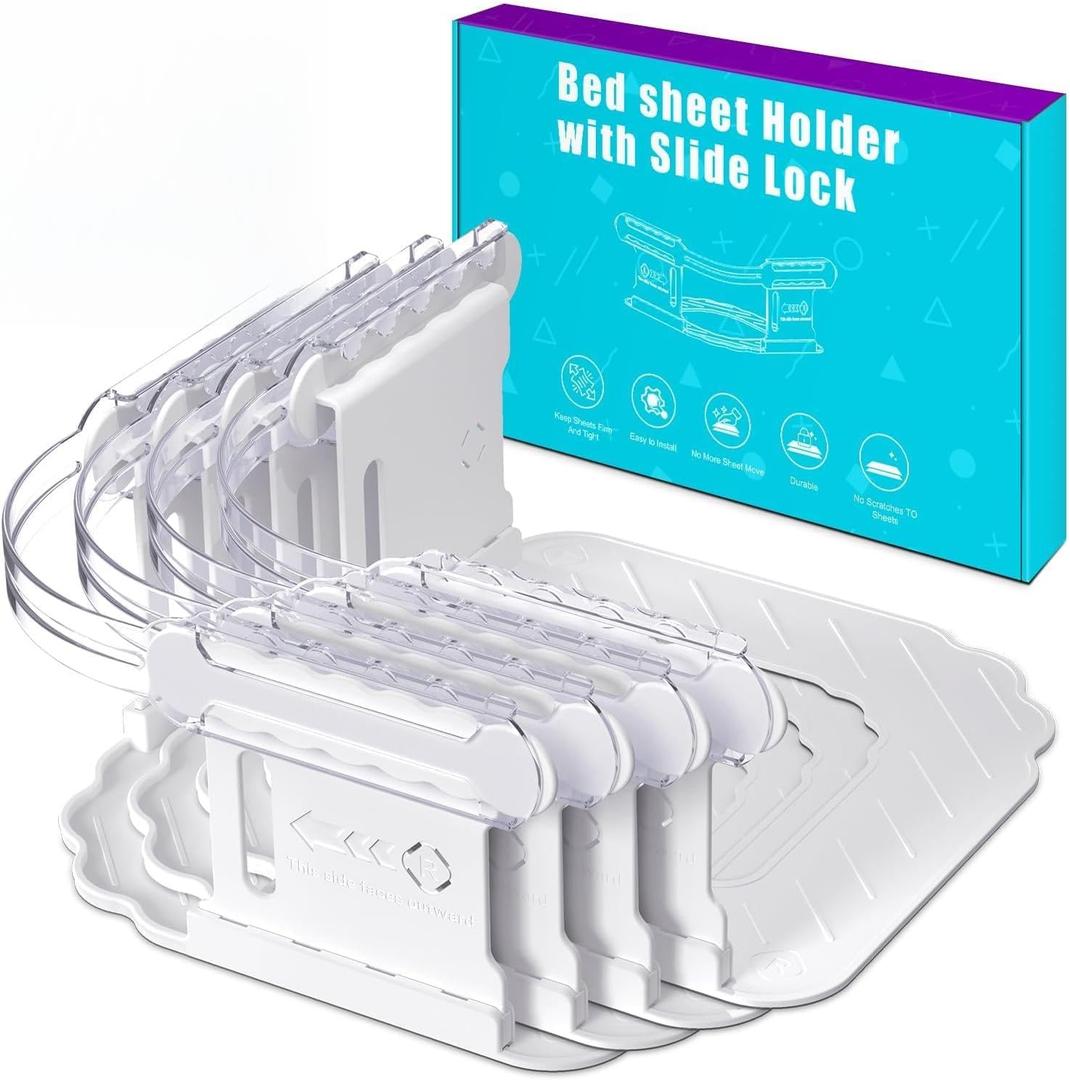 Bed Sheet Holders for Corners, Bed Sheet Grippers, 4Pcs Fitted Sheet Holder Keep Sheets Firm & Tight, Bed Sheet Straps, Lock Sheet Holders, Bed Sheet Clips Fit Sheet Mattres Easy Install