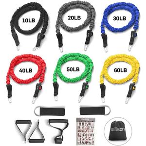 EILISON Resistance Band Kit with Heavy Duty Protective Sleeves for Safe Workout and Soft Anti-Slip Foam Handle, Door Anchor, Ankle Strap for Men and Women Stackable (Multi (13 Pieces))