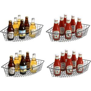 4 Pack Metal Lazy Susan Organizer Baskets with Handles 1/4 Wedge Wire Storage Bins for 24" Lazy Susan Turntable, Kitchen Cabinet & Pantry Organizer, Black