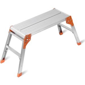 LEADALLWAY Aluminum Work Platform Step Ladder Heavy Duty Foldable 440 Lbs Capacity 30"x12"x20" Silver