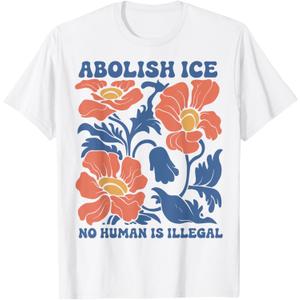 Abolish Ice No Human is Illegal T-Shirt (White, XS)