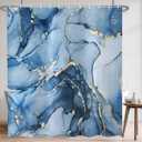 Blue Marble Shower Curtain, Modern Abstract Luxury Blue Gold Ink Texture Watercolor Art Bathroom Curtains Ombre Machine Washable Waterproof Fabric Bathtub Curtain Set with Hooks 72" Wx72 L