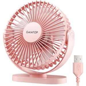 Gaiatop USB Desk Fan, 5.5 Inch Small Quiet Powerful 3 Speeds 90 Rotate, Personal Mini Portable Desktop Table Fans, Cooling for Home Office Car Travel Indoor Outdoor Pink