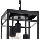 3-Light Outdoor Pendant Lights for Porch, Black Outdoor Chandelier 16'' Large Exterior Hanging Porch Light Fixtures with Clear Glass, Waterproof Outside Pendant Lantern for Garage Foyer