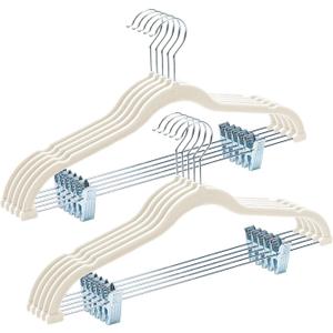 HOUSE DAY Velvet Hangers with Adjustable Clips 10 Pack, Non-Slip Suit Organizer with 360 Hook - Heavy Duty Hanger for Pants, Skirts, Blouses, Dresses - Outfit Hangers All-Season Space Saver (Ivory)