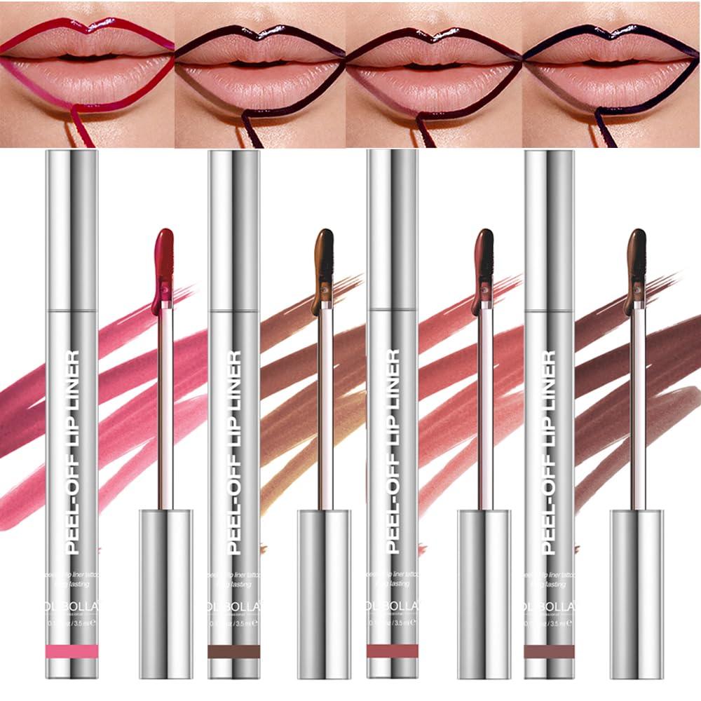 4Pcs Peel Off Lip Liner Stain Set - Long-Lasting, Smudge-Proof, Waterproof Nude Matte Lip Tint, Non-Fading Peel Off Lip Color, Effortless Precision & Full Coverage, 24H Color Hold (1 Count (Pack of 4))