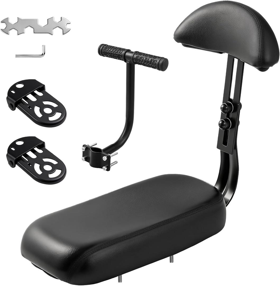 Zacro Kids Bike Seat Set 2.0, Comfort Bike Seat with Adjustable Backrest, Wide Child Bicycle Rear Seat Cushion Back Safety Armrest Handrail Feet Pedals, Children Bicycle Back Seat for Over 5 Years Old