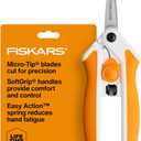 Fiskars Micro-Tip Spring Assisted Scissors, Precision Cutting Stainless Steel Blades, Comfort Handle, Cut Details in Fabric, Sewing Scissors and Arts and Crafts Tools