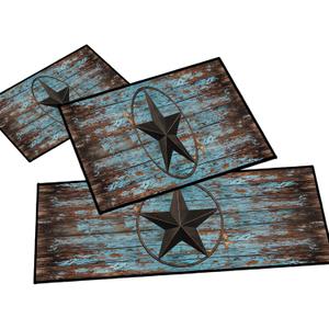 Western Kitchen Rug Set of 3,Anti Fatigue Mats for Kitchen Floor,Barn Texas Star on Old Wooden Plank Rustic Country Farmhouse Kitchen Mat Vintage Floor Mats Non Slip Washable Kitchen Rugs Runner,Teal