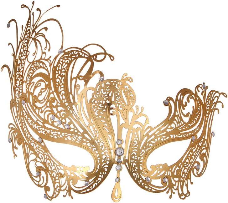 Masquerade Mask for Women Metal Mask Shiny Rhinestone Venetian Party Evening Prom Ball Mask Bar Costumes Accessory (Phoenix Gold)