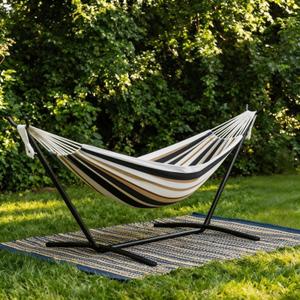 Double Hammock with Steel Stand - 2 Person Hammock Bed Indoor Outdoor, Brazilian-Style, with Carry Bag, 450lb Capacity, Portable & Easy Assembly, Coffee