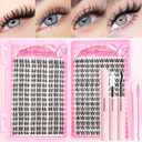 3 x Lash Clusters Kit 304pcs, Natural Wispy DIY Eyelash Lashes Clusters Manga Extensions Kit, Spiky Lash Clusters D Curl with Lash Glue Brush Tweezer