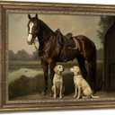 Vintage Gold Framed Wall Art, Vintage Equestrian Wall Art Decor Rustic Horse and Dog Picture Antique Farmhouse Animal Canvas Prints for Living Room, Office, Horse Lovers 12x16 Inch