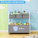 GRANNY SAYS Storage Cabinet with Shelves and Fabric Bins, 3-Tier Organizer Rack with Large Storage Box, Multi-Functional Standing Shelf for Living Room Bedroom Entryway, Gray (Grey)