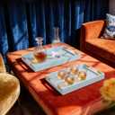 2 Pack Large Ottoman Tray Shagreen Decorative Tray Serving Tray with Acrylic Gold Handles, Ice Blue Vegan Leather Coffee Table Tray for All Occations Home Decor