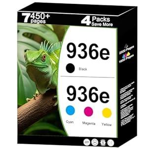 936e Ink Cartridges Replacement for HP 936 936XL Combo Pack for OfficeJet 9122e; Pro 9120e 9120 9125e 9125 9128e 9135e 9135 9110b 9120b 9130b 9130; Pro Wide Format 9730e 9730 Printers- KCMY 4-Pack