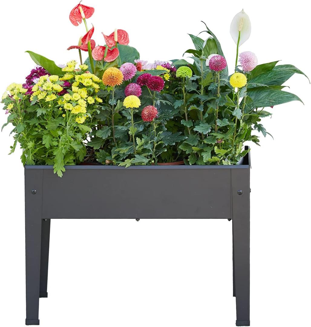 Raised Garden Bed, Elevated Planter Black Metal Plant Box with Legs Standing Garden Stand Drainage Holes Black(24" L x 11" W x 18" H)