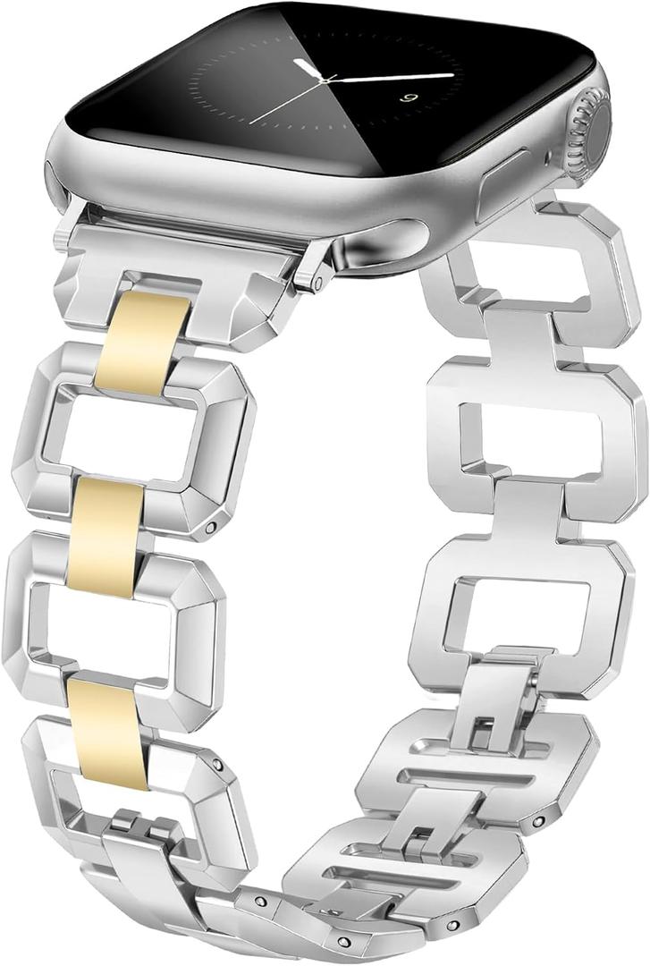 JR.DM Gold Watch Band for Women Compatible with Apple Watch 38mm 40mm 41mm 42mm 44mm 45mm 46mm 49mm Dainty Dressy Bracelet Designer Metal Chain Strap for iWatch Series 11/10/9/8/7/6/5/4/SE/3/2/1 Ultra