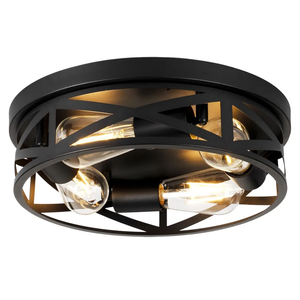 DOXVIEZE Farmhouse Ceiling Light Fixtures, 11 Inch Metal Cage Cross Close to Ceiling Lights 2Light, Vintage Flush Mount Ceiling Lights for Bedroom Porch Kitchen Entrance Hallway, Black
