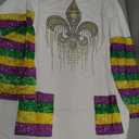 Mardi Gras Shirt Women Mardi Gras Carnival Long Sleeve Shirts New Orleans Party Blouse with Pockets, Medium 