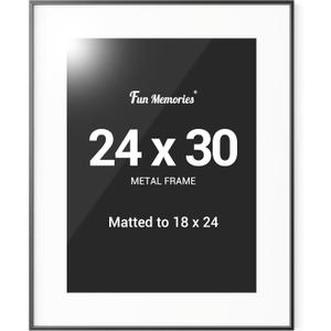 Fun Memories 24x30 Black Frame, 24 x 30 Aluminum Poster Frame with Mat for 18x24 Photo - High Definition Plexiglass - Vertical and Horizontal Display - Wall Hook Hanging Hardware Included -Set of 1