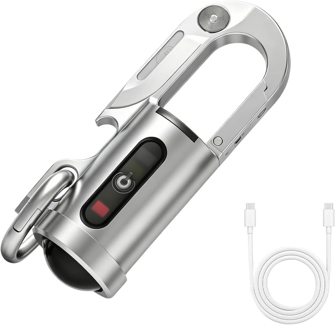 EDC Multi-Tool Keychain Flashlight, Aircraft-Grade Aluminum Alloy, 1200 Lumens Ultra Bright, Type-C Rechargeable, Rugged Metal Small Pocket Light for Men/Gift (Silver)
