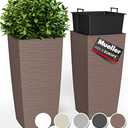 Mueller M-Resin Heavy Duty Tall Planters for Outdoor Plants, Indoor Grande Plant Pots, Boxes, Trees, Flower Pots, 2-Piece Set, 27,5", Modern Design, Built-in Drainage, Front Porch Decor, Mocha