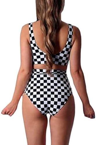Women Rave Checkered Crop Top High Waisted Shorts Checkerboard Swimsuits for Dance Music Festival, S