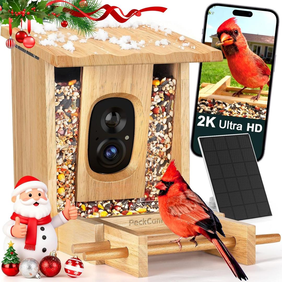 PeckCam Bird Feeder with Camera - 4MP 2K Live AI Bird Species Identification Instant Arrival Alerts - Smart Cameras Birds Feeders Solar Powered Birdwatching Gift for Birdlover Mom Dad, 2.4GHz WiFi (Burlywood)