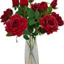 ATFL Fake Red Roses Flowers, 6 Pcs Faux Silk Real Touch Moisturizing Artificial Rose Flowers for Decoration DIY Wedding Party Home Office Decoration and Dining Table Centerpiece (6, red)