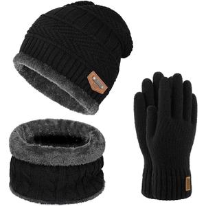 Warm Winter Beanie Hat & Scarf Set Stylish Knit Skull Cap for Men Women (05 Black) (One Size)