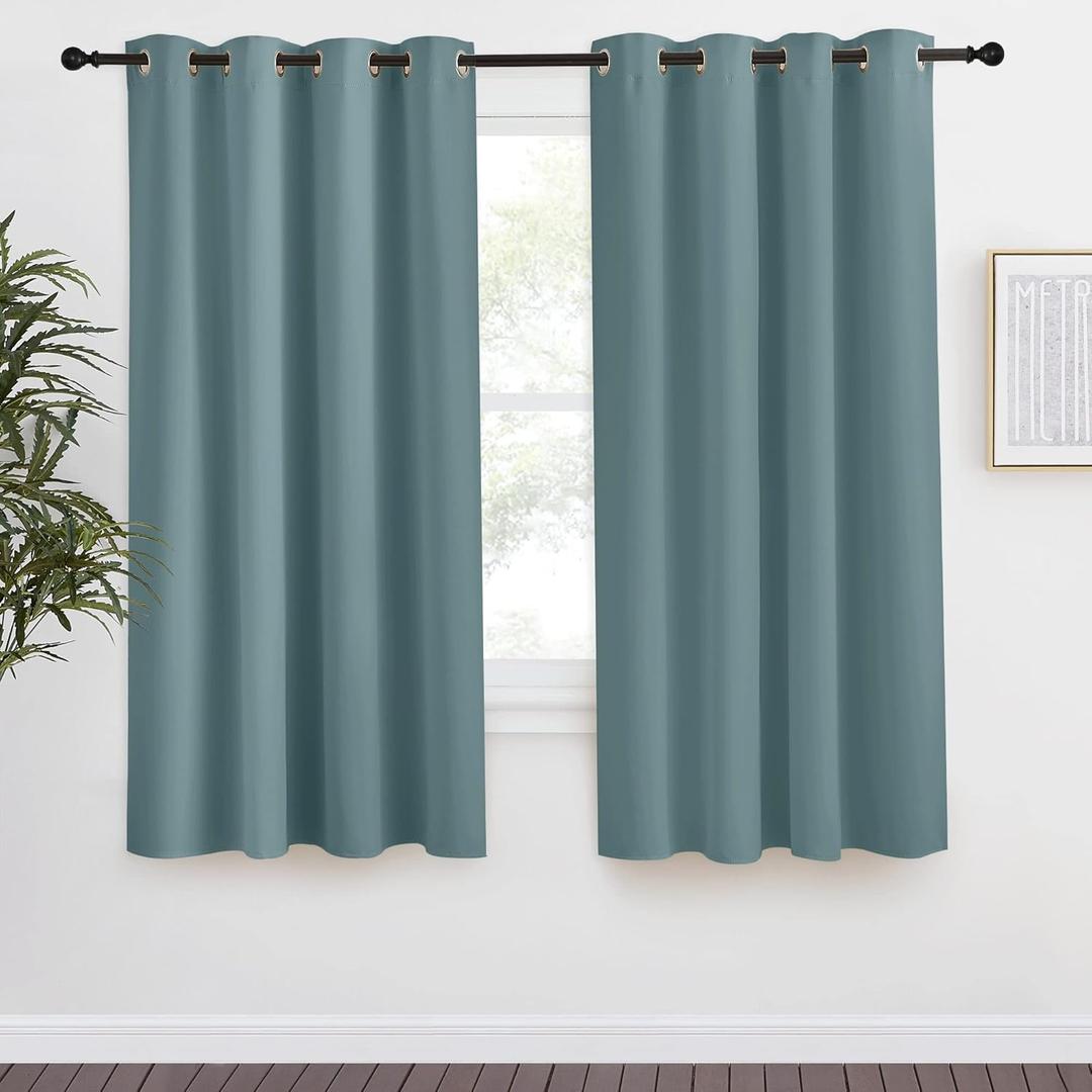 NICETOWN Blackout Greyish Blue Curtains & Drapes for Living Room, 1 Panel, W55 x L68, Thermal Insulated Solid Grommet Sound Reducing Energy Saving Window Treatments for Porch/Hall