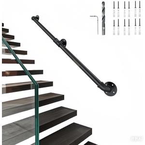 Handrail Wall, Stair Railing Indoor, 6FT Pipe Railing, Metal Staircase Handrail, Black handrails for Indoor & Outdoor Stairs, Grab Bars for Wall, Steps Baluster