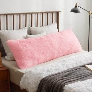 XeGe Cozy Faux Fur Fluffy Long Body Pillow Cover, 20"x54", Light Pink